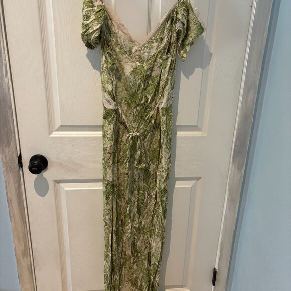 Anthropologie Green Lace Trim Floral Dress - Picture 5 of 5